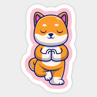 Cute Shiba Inu Dog Meditating Yoga Cartoon Sticker